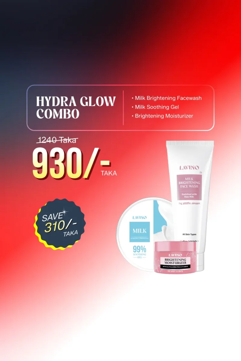 Lavino Hydra Glow Combo - Milk Soothing Gel + Brightening Moisturizer + Milk Brightening Facewash