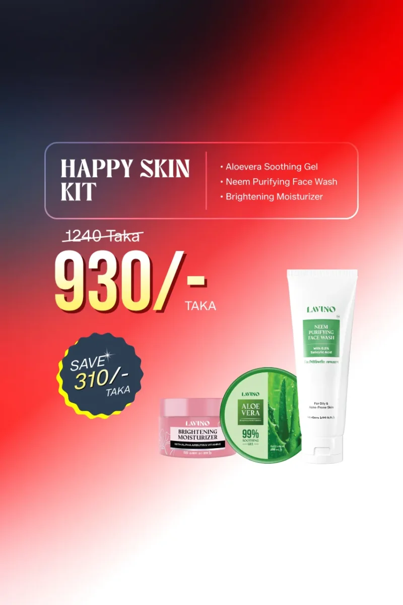 Happy Skin Kit - Lavino Aloevera Gel + Lavino Brightening Moisturizer + Lavino Neem Face Wash