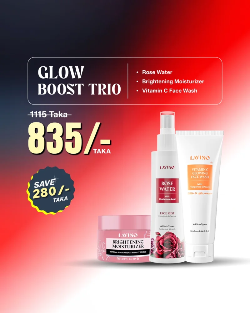 Glow Boost Trio - Lavino Rose Water + Lavino Brightening Moisturizer + Lavino Vitamin C Face Wash